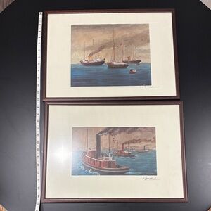 Set of 2 custom Framed Nautical Art Prints - Brown and Blue